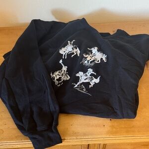 Black Graphic Hoodie with Western Cowboy Design